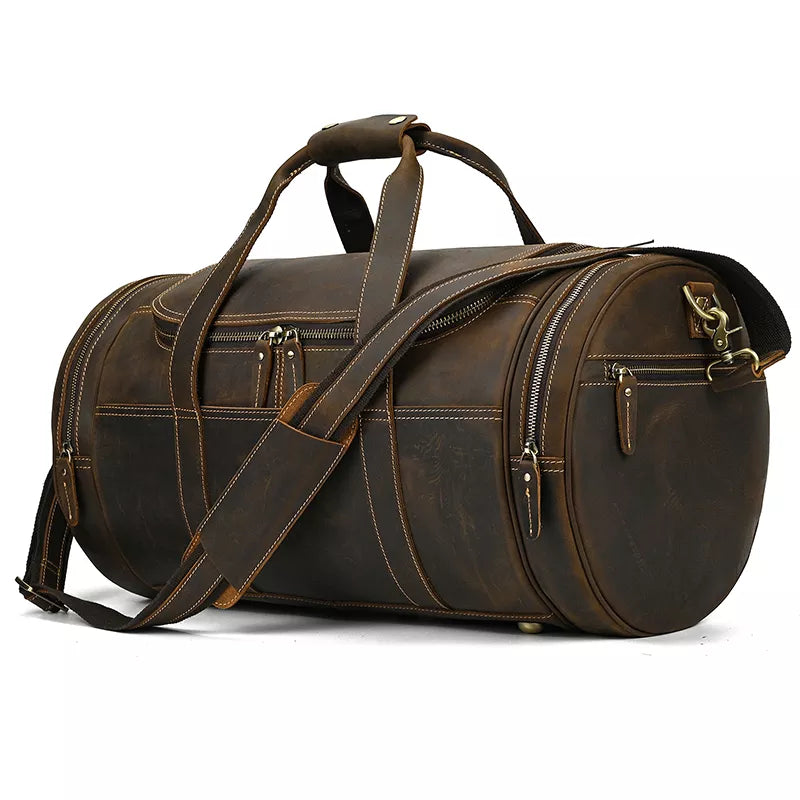 Runde Vintage-Leder-Weekendertasche Wainwright