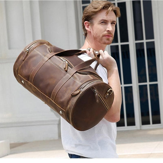 Runde Vintage-Leder-Weekendertasche Wainwright