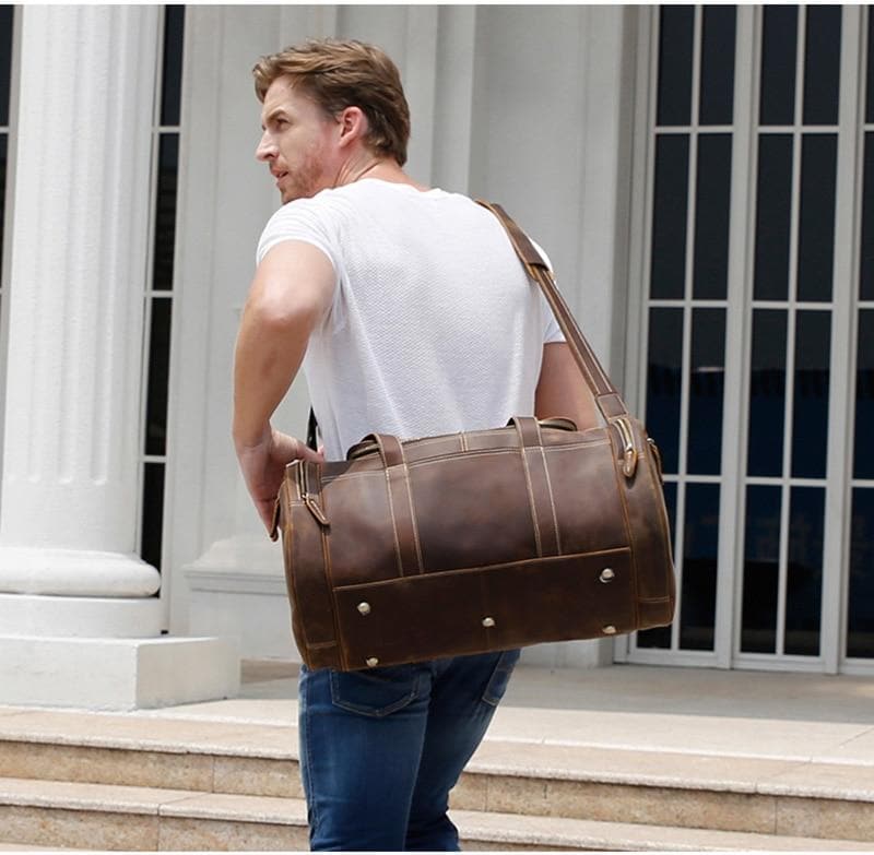 Runde Vintage-Leder-Weekendertasche Wainwright